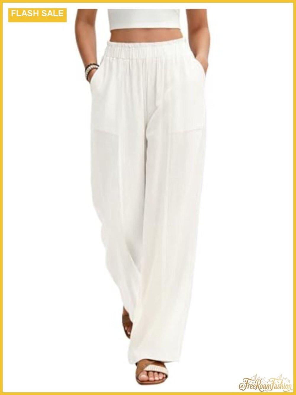 Wide Leg Linen Pants for Women High Waist Casual Summer Flowy Palazzo Trousers